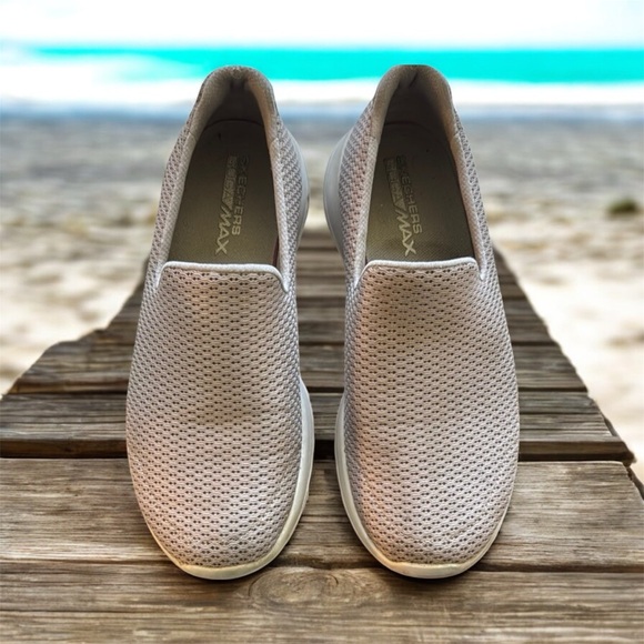 Skechers Shoes - Skechers Light Beige/ Grey Slip-On Shoes Goga Max